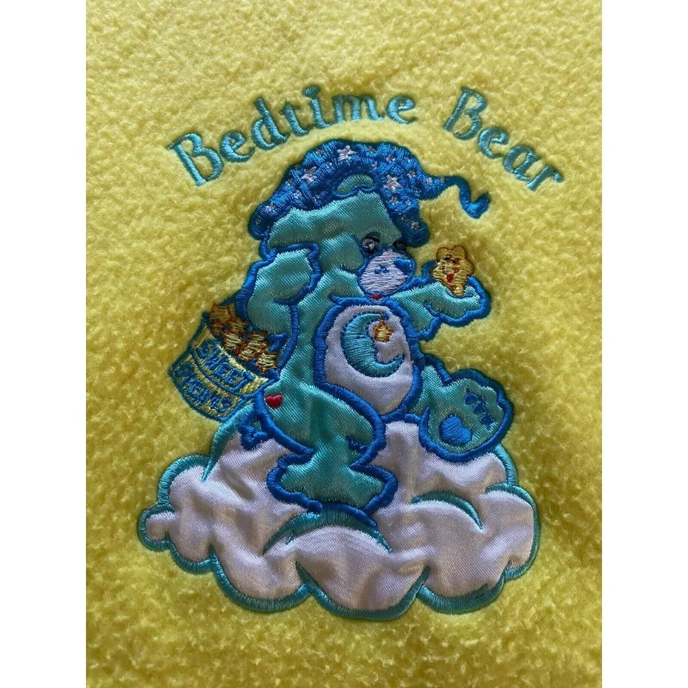 Vintage Care Bears Fleece Baby Blanket Bedtime Bear Sweet Dreams Yellow Blue EUC